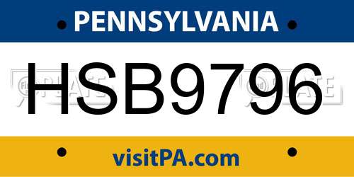 HSB9796 Pennsylvania License Plate