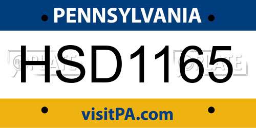 HSD1165 Pennsylvania License Plate