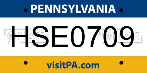 HSE0709 Pennsylvania License Plate