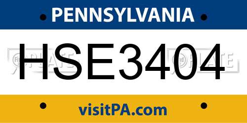 HSE3404 Pennsylvania License Plate