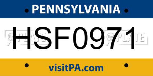 HSF0971 Pennsylvania License Plate