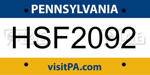 HSF2092 Pennsylvania License Plate