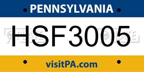 HSF3005 Pennsylvania License Plate