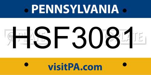 HSF3081 Pennsylvania License Plate