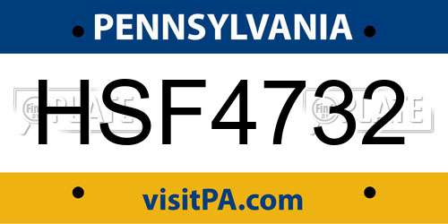 HSF4732 Pennsylvania License Plate