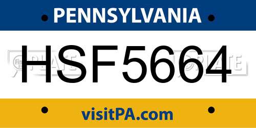 HSF5664 Pennsylvania License Plate