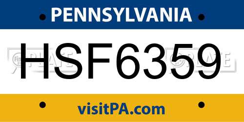 HSF6359 Pennsylvania License Plate