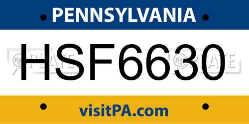 HSF6630 Pennsylvania License Plate