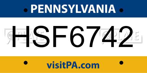 HSF6742 Pennsylvania License Plate