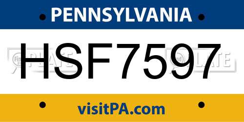 HSF7597 Pennsylvania License Plate
