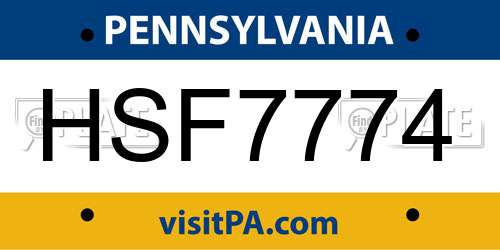 HSF7774 Pennsylvania License Plate