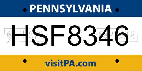 HSF8346 Pennsylvania License Plate
