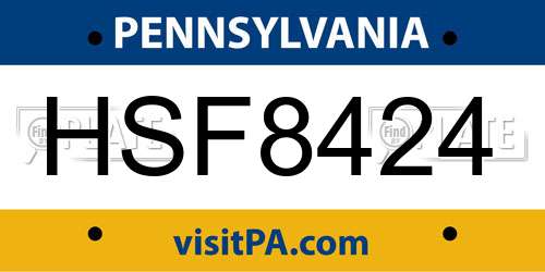 HSF8424 Pennsylvania License Plate