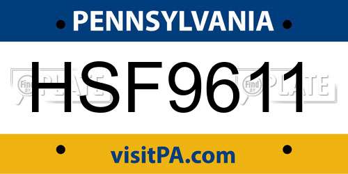 HSF9611 Pennsylvania License Plate