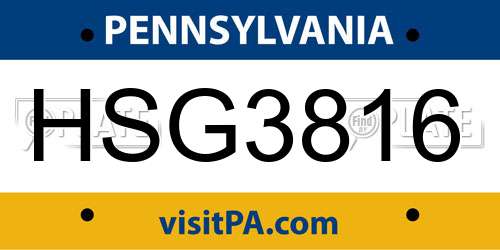 HSG3816 Pennsylvania License Plate