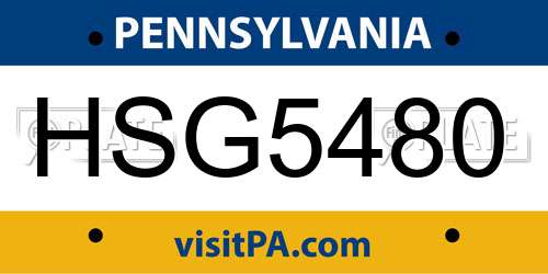 HSG5480 Pennsylvania License Plate