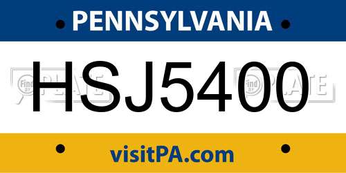 HSJ5400 Pennsylvania License Plate