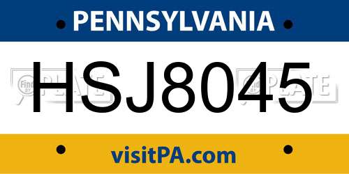 HSJ8045 Pennsylvania License Plate