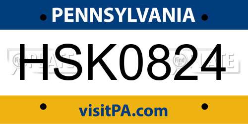 HSK0824 Pennsylvania License Plate
