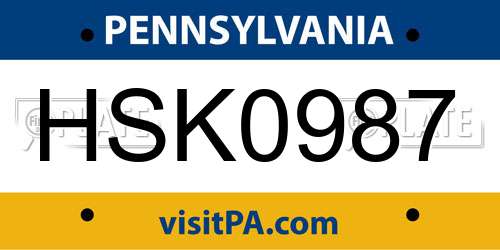 HSK0987 Pennsylvania License Plate