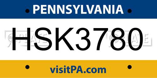 HSK3780 Pennsylvania License Plate