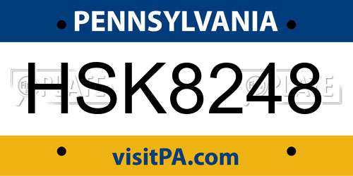 HSK8248 Pennsylvania License Plate