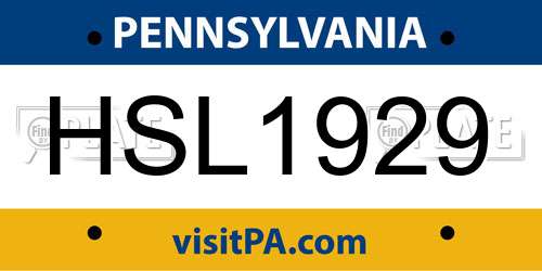 HSL1929 Pennsylvania License Plate