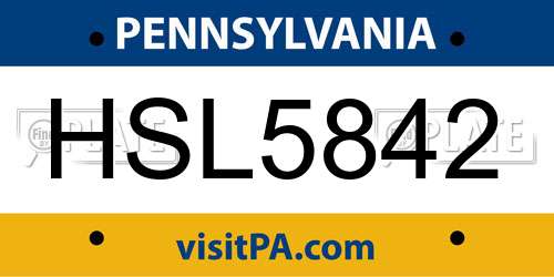 HSL5842 Pennsylvania License Plate