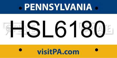 HSL6180 Pennsylvania License Plate