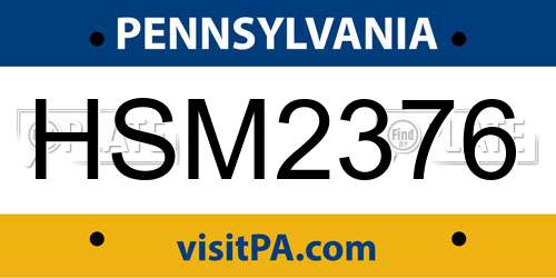 HSM2376 Pennsylvania License Plate