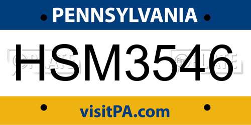 HSM3546 Pennsylvania License Plate