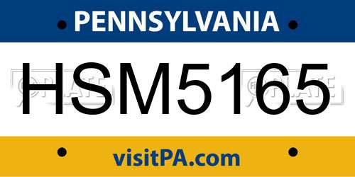 HSM5165 Pennsylvania License Plate