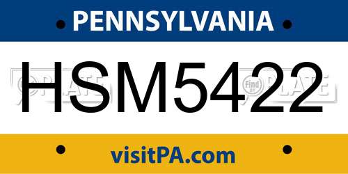HSM5422 Pennsylvania License Plate