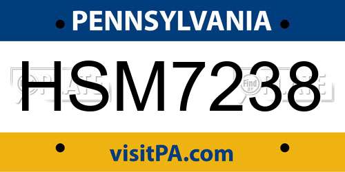 HSM7238 Pennsylvania License Plate
