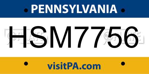 HSM7756 Pennsylvania License Plate