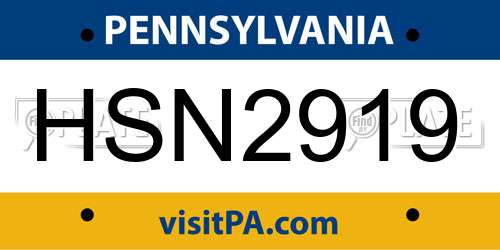HSN2919 Pennsylvania License Plate