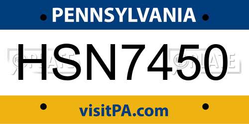 HSN7450 Pennsylvania License Plate