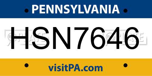 HSN7646 Pennsylvania License Plate