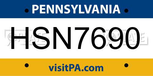 HSN7690 Pennsylvania License Plate