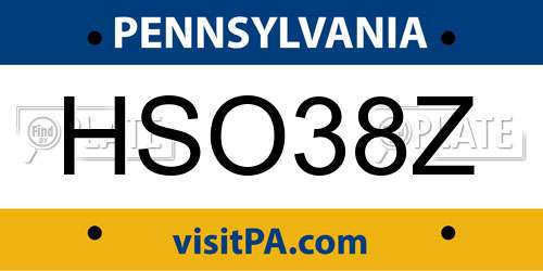 HSO38Z Pennsylvania License Plate