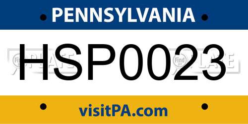 HSP0023 Pennsylvania License Plate
