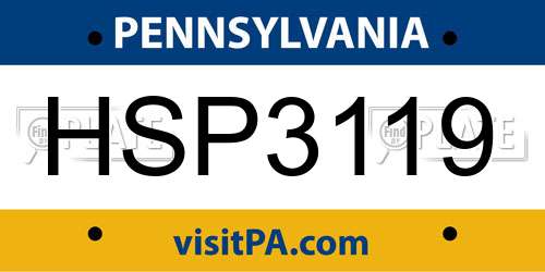HSP3119 Pennsylvania License Plate