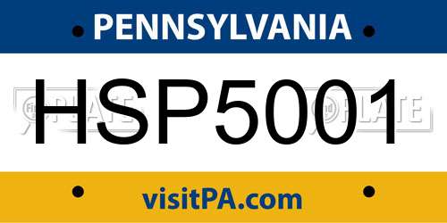HSP5001 Pennsylvania License Plate