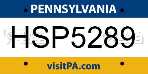 HSP5289 Pennsylvania License Plate