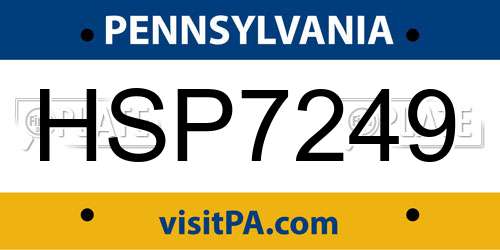 HSP7249 Pennsylvania License Plate
