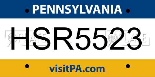 HSR5523 Pennsylvania License Plate