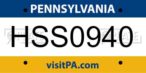 HSS0940 Pennsylvania License Plate