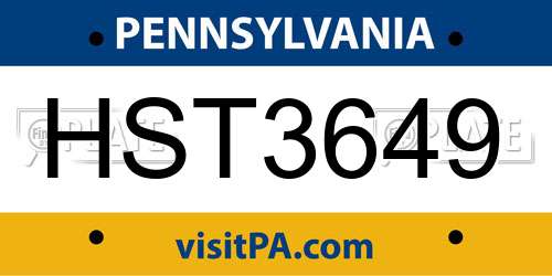 HST3649 Pennsylvania License Plate