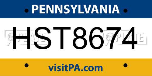 HST8674 Pennsylvania License Plate