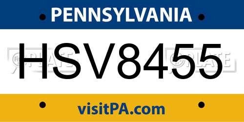 HSV8455 Pennsylvania License Plate